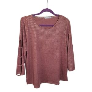 89th & Madison Pink Blouse with Long Sleeves and Relaxed Fit Cut Out Sleeves L